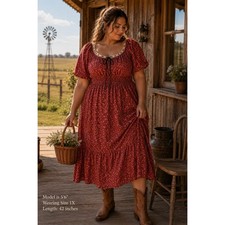 Cider Milkmaid Western floral shirred knotted midi dress 2XL new