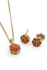 9ct Yellow Gold Orange Topaz Pendant and Chain, Matching Pair of Stud Earrings