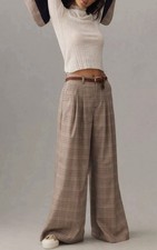 NWT Maeve Avery Pleated Wide Leg Pants Plaid Edition Anthropologie Size 10  148