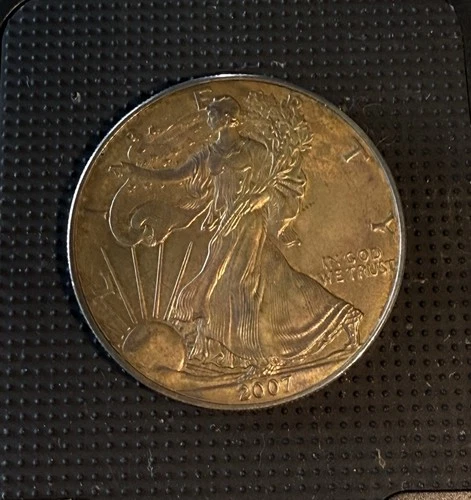 1 Oz 2007 Silver American Eagle $1 Dollar Uncirculated Coin Toned OBV/REV