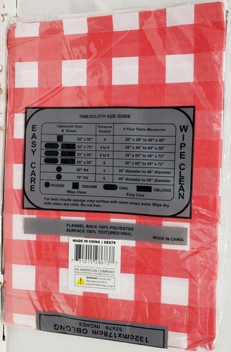 Thin Vinyl Tablecloth 52"x70" Oblong, RED & WHITE BUFFALO CHECKERED, AAC - Picture 8 of 16