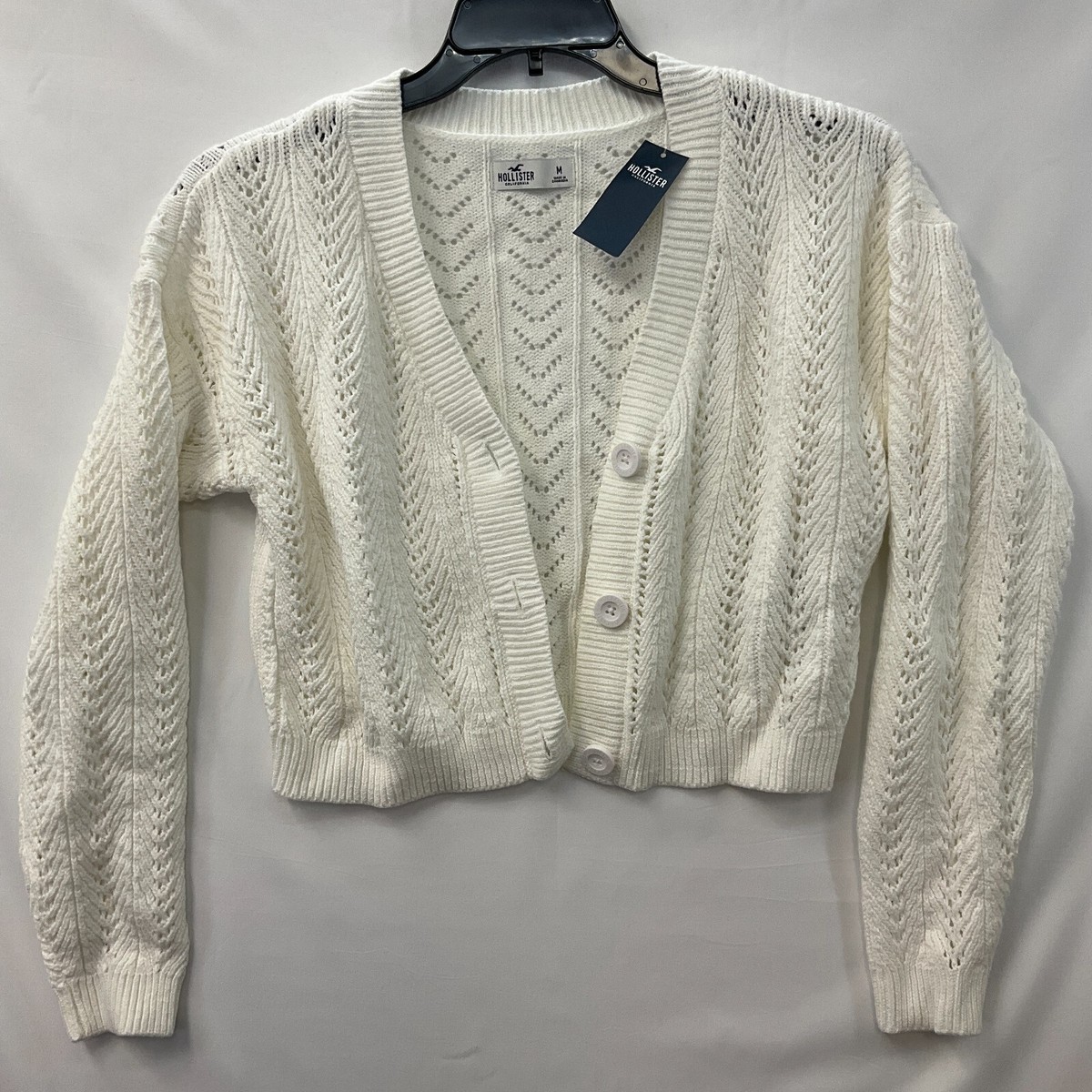 Hollister Sweater Womens Size Medium White Knitted Long Sleeve Button Front  | eBay
