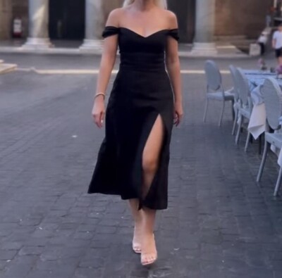 Sz 12 REFORMATION Black The Bridgton Linen Slit Dress | eBay