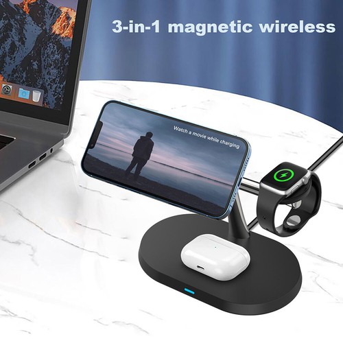 3IN1 15W Magnetic Wireless Charger Dock Stand For iWatch 8 7 Air Pods iPhone 14 - Picture 9 of 14