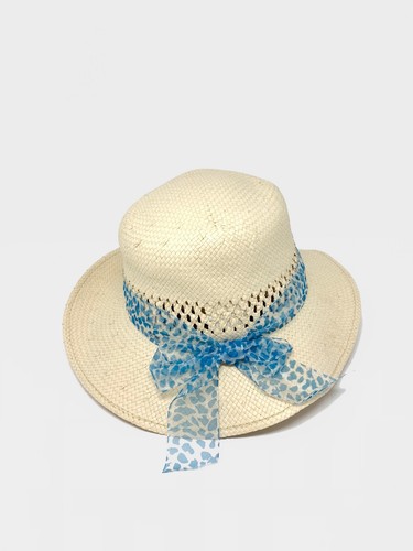 Women's Floppy Straw Sun Hat With Blue 