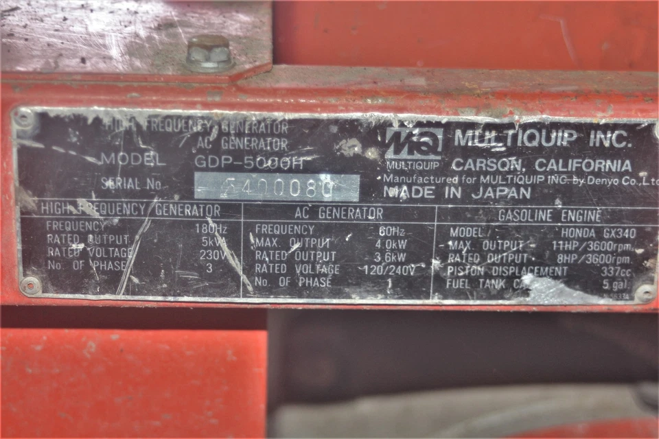 MultiQuip Generator GDP-5000H high frequency 3 phase  - Image 2 of 4