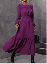 Modest dress womans Size 4 Purple  Lantern Sleeve Frill Trim Ruffle Hem Dress