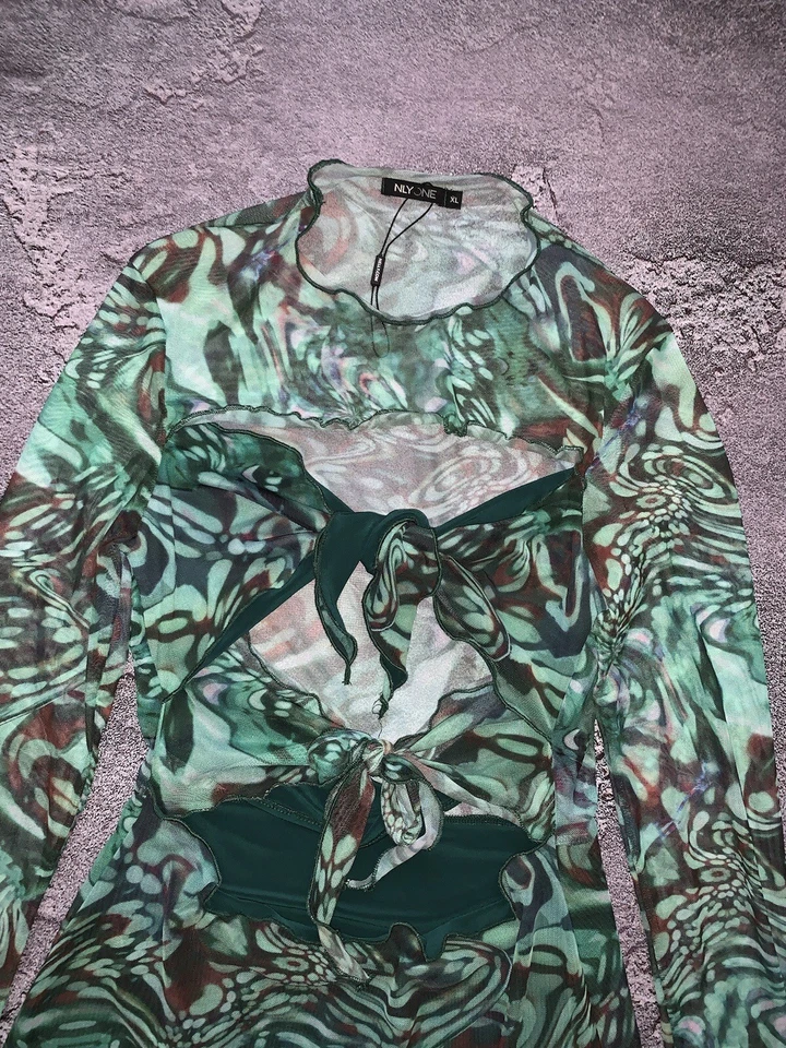 Mesh All Printed Dress Mini Green Style Like Save The Queen - Image 4 of 4