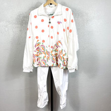 Vintage Women's Tracksuit by Diadora White w/ Coral Polka Dots Size L / XL 2 pc.