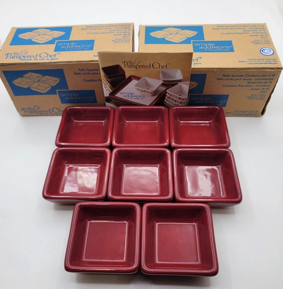 8-New Pampered Chef Dipping Bowls/Simple Additions Petite Squares in Cranberry - Image 4 of 4