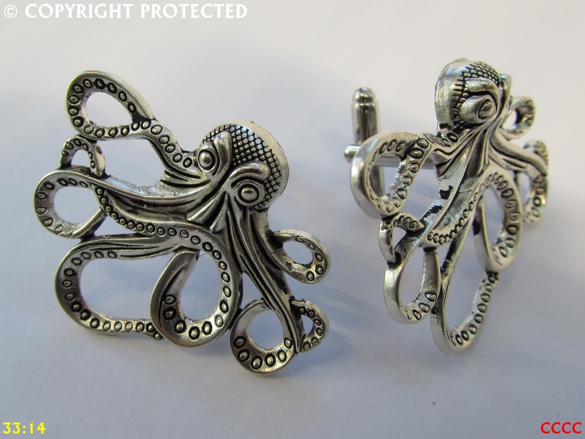 Steampunk Octopus Kraken Cufflinks - Silver Alloy Pirate Theme Mens Jewellery #CL11