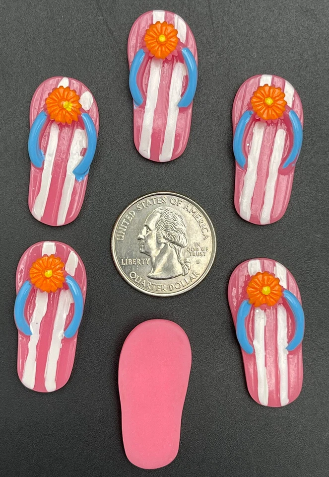 6 chanclas rosadas con adornos de cabujones de respaldo plano de resina de flor naranja Foto 3 de 3