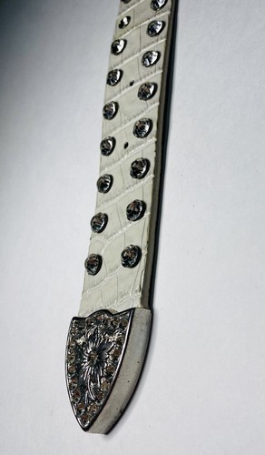 Y2K Strass weißer Ledergürtel Größe Large Bling 90er Hip Hop Western Cowgirl - Bild 12 von 24