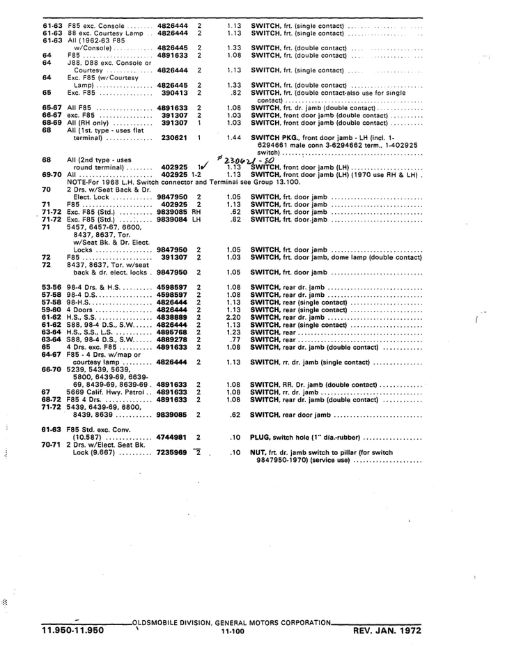 Oldsmobile 88 98 1961-1962 1NOS GM interruptor de luz de jamba de puerta trasera # 4838889 Foto 2 de 4
