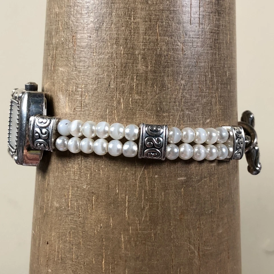 Винтажные женские кварцевые аналоговые часы Brighton роскошь браслет из искусственного жемчуга 7 1/2 дюйма - Изображение 3 из 4