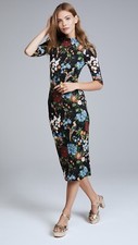 Alice + Olivia Delora Mock Neck Fitted Dress Floral Print Black Size 10 NWOT