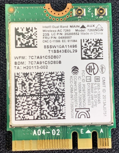 Carte WiFi sans fil Lenovo X1 carbone Intel AC 7260 04X6007 20200552 7260 ngw  - Photo 1/2