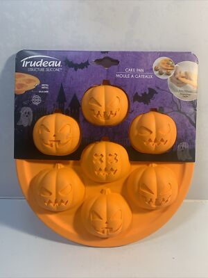 Trudeau Mini pumpkin Silicone Baking Pan Halloween Jack o Lanterns w/ Metal Edge