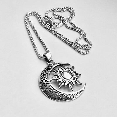 Sterling Silver Large Moon and Sun Necklace, Silver Necklaces