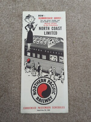 #ad May 22 1960 Northern Pacific Railway Condensed Passenger Schedules $15.00
