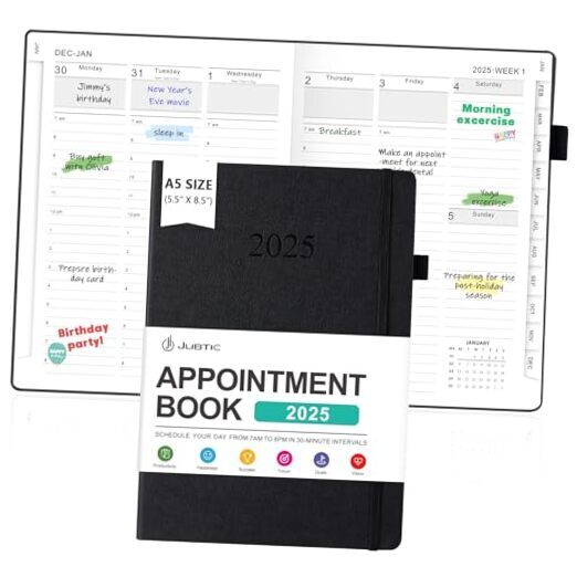 Appointment Book 2025, Daily Weekly and Monthly Planner A5 (5.8