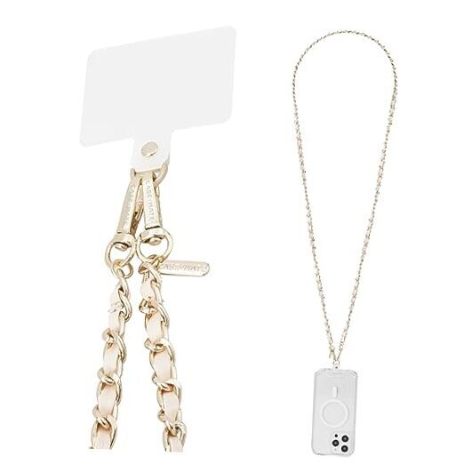 Crossbody Phone Lanyard/Chain [Works with All Phones] Gold Chain Tan Leather