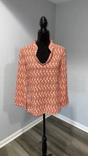 TORY BURCH orange Floral Print Scoop Neck Blouse cotton size 6