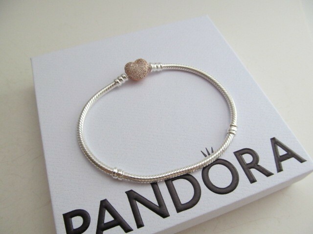 Authentic New Pandora Rose & Silver Pave Heart Clasp Snake Chain