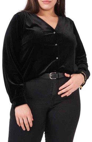 1.STATE V-Neck Velvet Button Front Top in stylish Black Women's Size 3X NWT