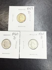 (3 Coins) 1959 1960 1961 D Mints Silver Roosevelt Dimes