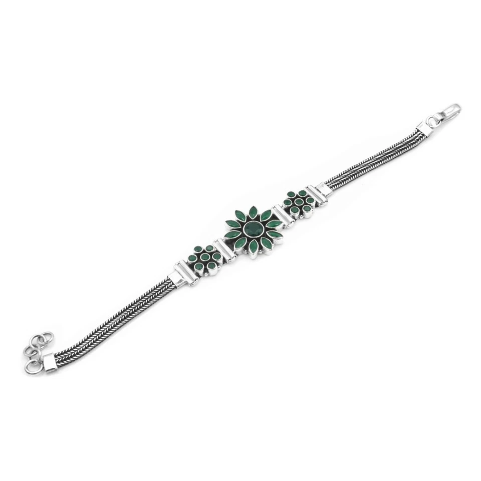 Pulsera de ónix de plata de ley 925 con piedras preciosas verdes naturales hecha a mano joyería boho Foto 3 de 3