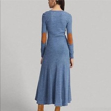 Polo RALPH LAUREN Henley DRESS Blue Waffle Knit Suede Patch Elbow Women's XL