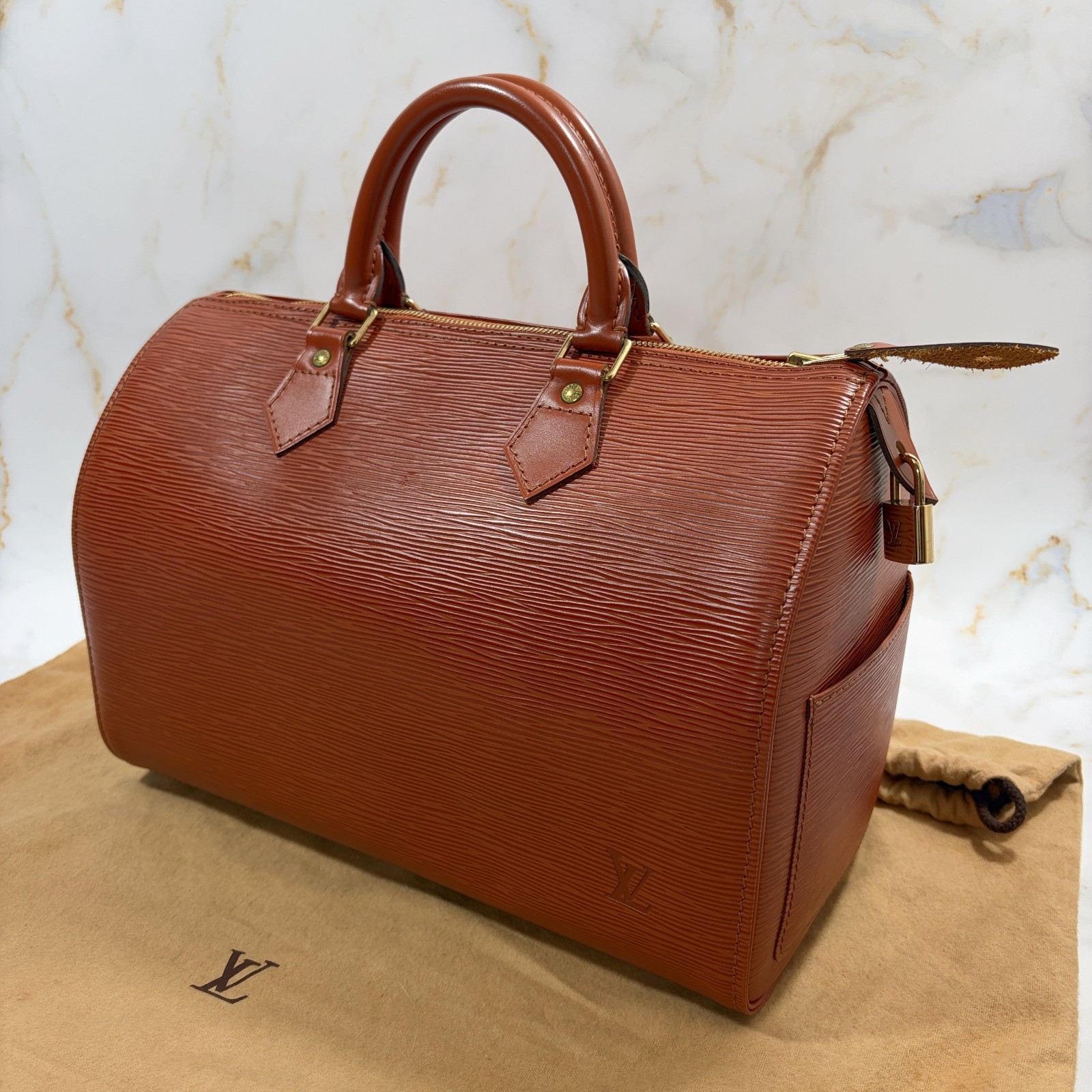 LOUIS VUITTON Epi Speedy 30 Boston Bag Handbag Brown Leather LV Auth A88840