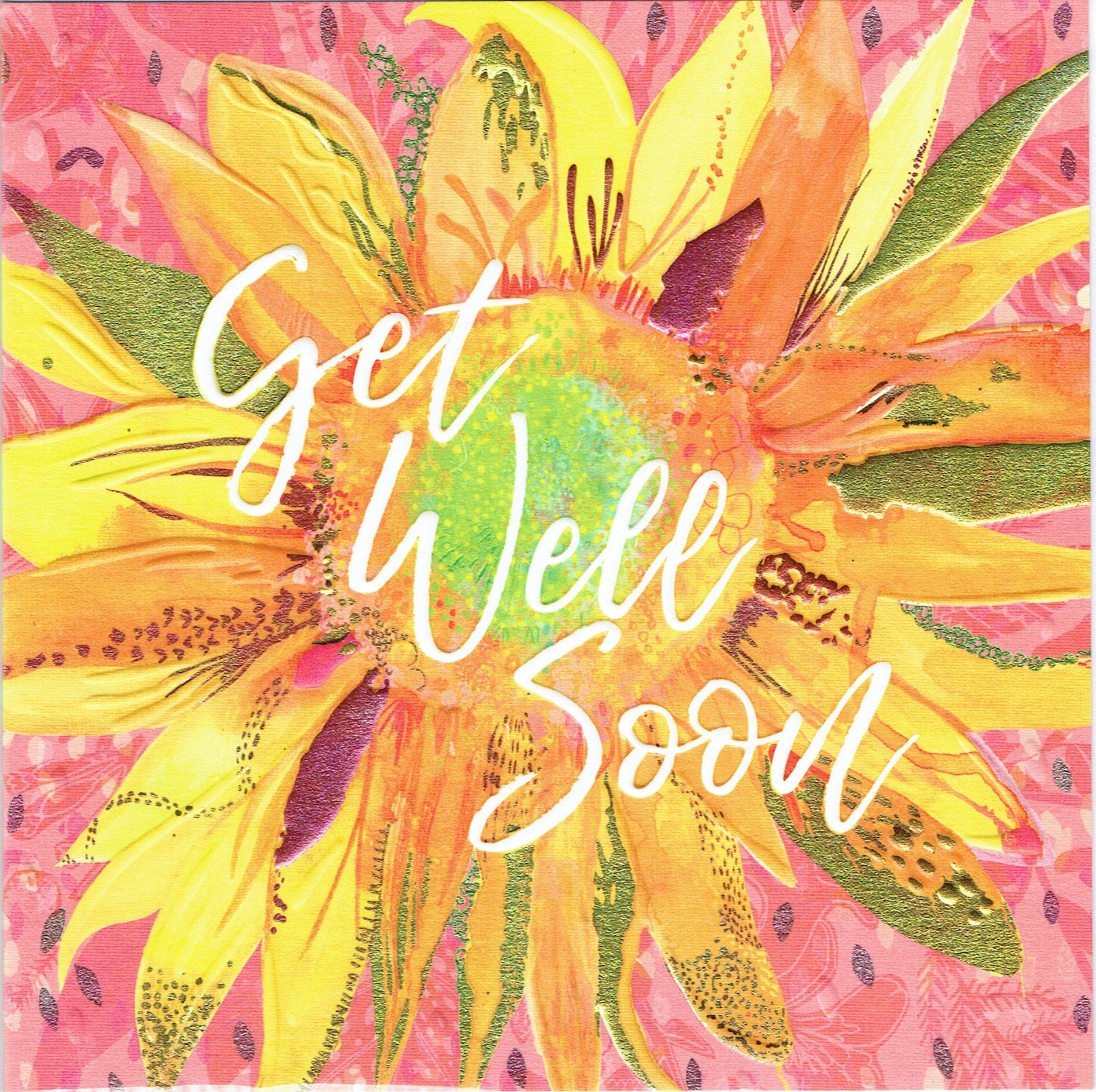 GET WELL SOON CARD Quality embossed card size 160x160mm