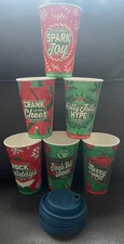 DUTCH BROS CHRISTMAS CUPS SET 6 MEDIUM COFFEE HOT CUPS 6 DIFF W/LIDS NEVER USED