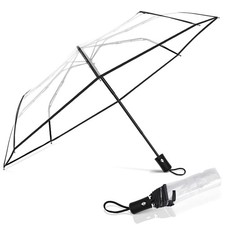 Clear Umbrella Transparent Portable Auto Open Close Compact One Size