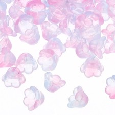 Glass Trumpet Flower Beads, 50 Pcs Gradient Flower Bead Charm, Pink Blue