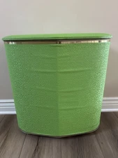 Vintage Brearley Mid Century Modern Retro Green Vinyl Metal Laundry Hamper