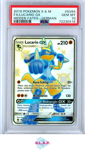 FA/LUCARIO GX HIDDEN FATES-GER POKEMON SM HIDDEN FATES 2019 SV64 PSA 10