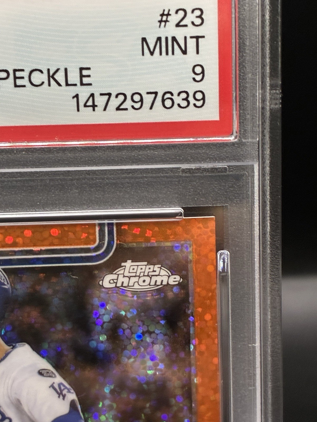 2025 Topps Chrome Freddie Freeman Variation Orange Speckle Refractor /25 PSA 9 view 2