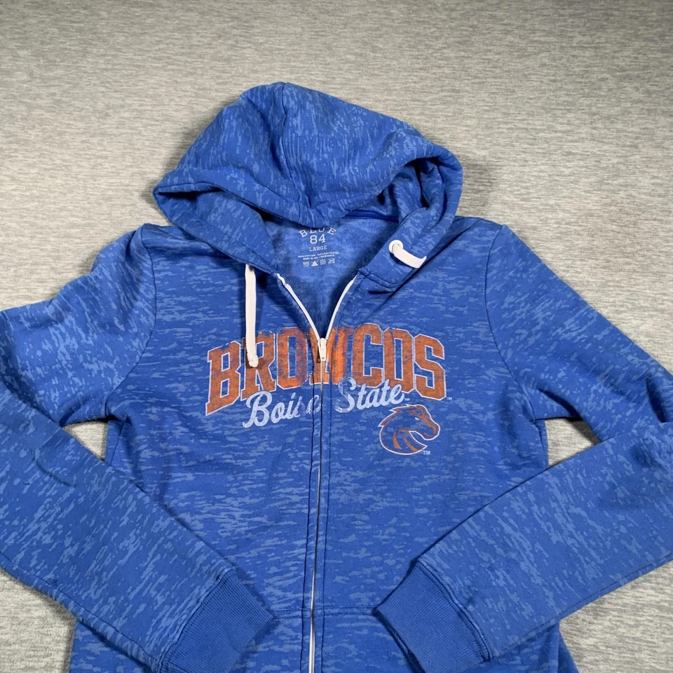 Boise State Broncos Hoodie Womens Large Football Full Zip Sweatshirt Blue 84 - Image 2 of 4