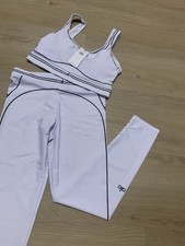 ALO Women's White Black Bra and Leggings 2 Piece Activewear Set Size M