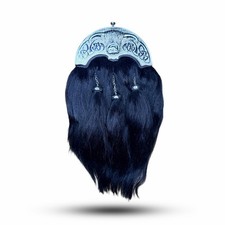 New Scottish Black Goat Long Hair Dress Sporran With Highland Cow Cantle Silver