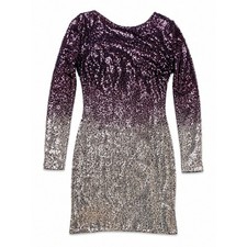 Fashion Nova Sequin Ombré Long-Sleeve Bodycon Dress, Purple To Silver Size Small