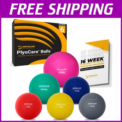 Durable PlyoCare Balls - 6 Weighted Training Balls with Pitching Guide