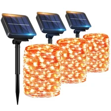 3 Pack Solar String Lights Outdoor, Orange Total 99FT 300LED Solar Powered Wa...