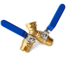 2 Way Garden Hose Splitter Brass Faucet Adapter with Shut Off Valve