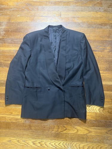 Canali, Vintage Canali Tuxedo Wool Peak Satin Lapel Black 1-Button Blazer Jacket 52R