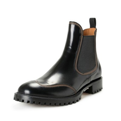 Versace Men's Black Greca Print Polished Leather Chelsea Boots Shoes US 8 IT 41