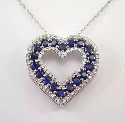 4CT Round Lab Created Sapphire Women's Heart Chain Pendant 14k White Gold Finish
